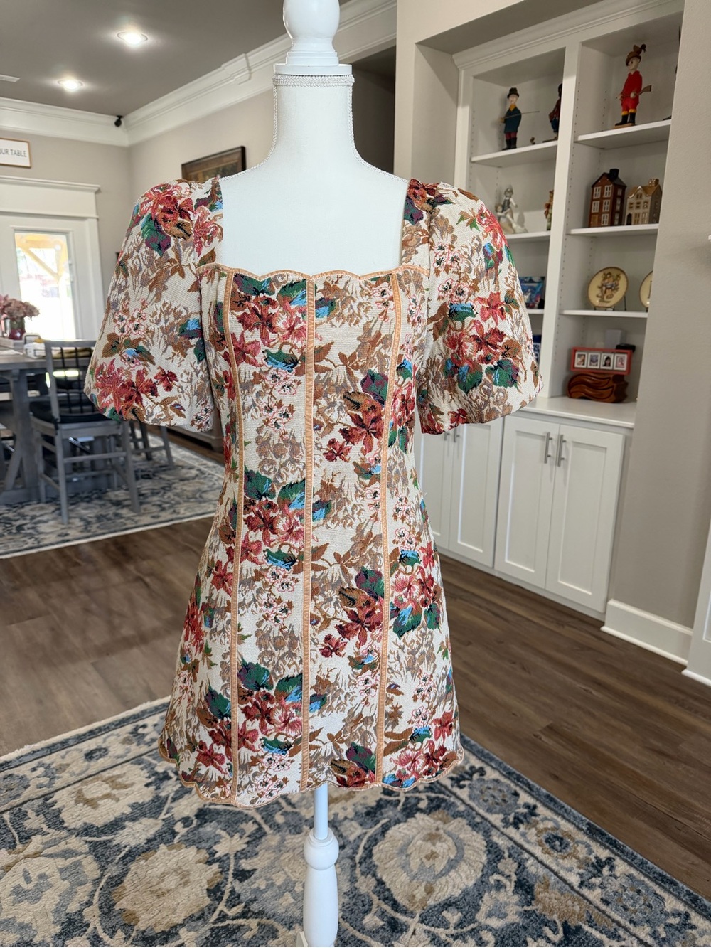 Adelyn Rae Floral Square Neck Puff Sleeve Mini Dress - Cream, Pink & Teal